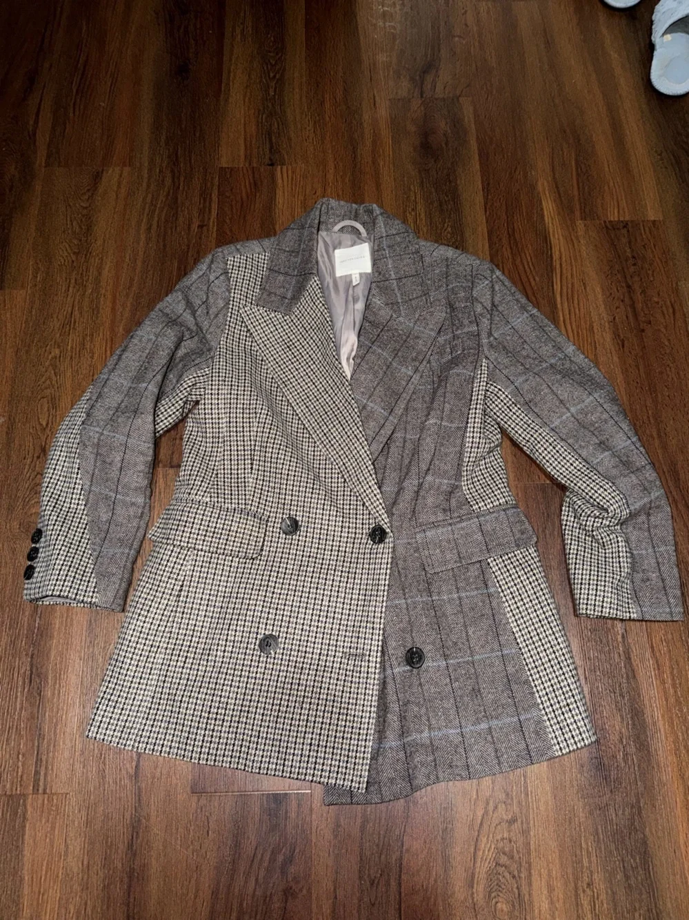 Avec Les Filles Mixed Plaid Double Breasted Blazer party summer $169  Classic